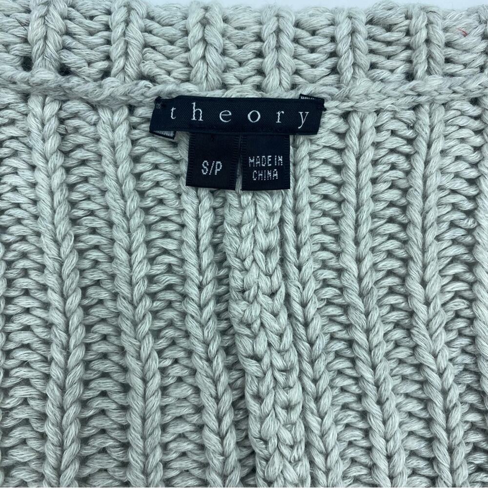 Theory women’s cardigan chunky knit gray open front linen blend sweater small - Picture 3 of 8